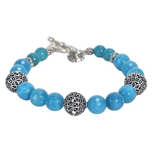 Sky Blue Onyx Oxidised Silver Ball Gemstone Handmade Bracelet