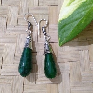 green gemstone oxidised handmade earrings