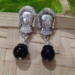 black-agate-gemstone-beaded-handmade-buddha-top-earrings