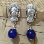 blue-agate-gemstone-beaded-handmade-buddha-top-earrings