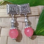 pink agate gemstone beaded handmade earrings