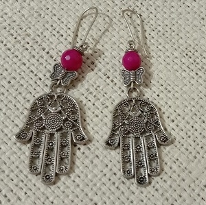 pink agate gemstone handmade oxidised earrings