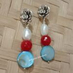 pearl and red agate handmade gemstone earrings