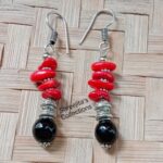 black agate red coral gemstone handmade earrings