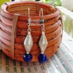 blue agate gemstone dholki beaded handmade earrings