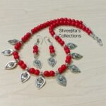 oxidised red glass beads necklace