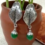 green agate gemstone oxidised handmade earrings