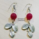 Pink Onyx Leaf Charm Handmade Gemstone Earrings