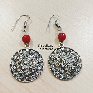 red onyx oxidised dangler earrings