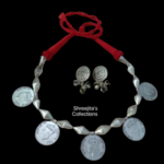 oxidised handmade coin red thread necklace