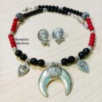 black and red onyx tribal gemstone beaded necklace set