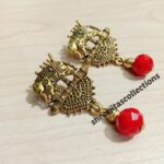 golden oxidised red crystal trendy earrings
