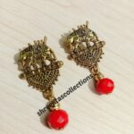 golden oxidised red crystal trendy earrings
