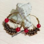 red agate golden oxidised hoop gemstone beaded earrings