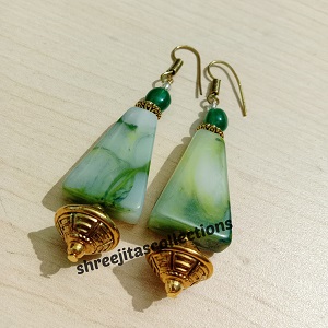 green resin beads handmade fashionable trendy earrings