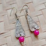 pink agate oxidised silver gemstone beaded handmade earrings