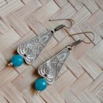 sky blue agate oxidised fashionable gemstone handmade earrings