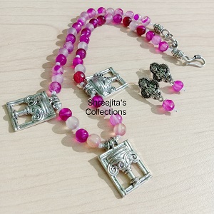 pink onyx tribal fashionable handmade gemstone necklace set