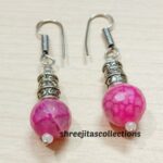 light pink agate oxidised silver dangler earrings