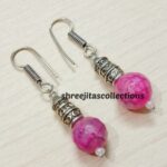 light pink agate oxidised silver dangler earrings