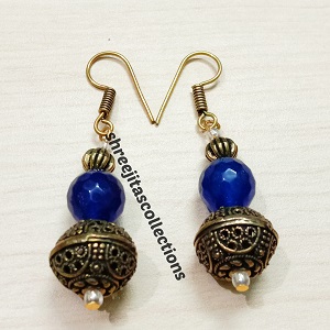Antique Golden Oxidised Blue Agate Fashionable Earrings