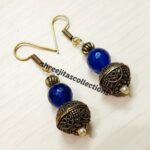 Antique Golden Oxidised Blue Agate Fashionable Earrings