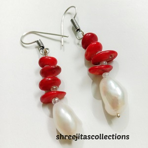 red coral pearl handmade fashionable light earrings