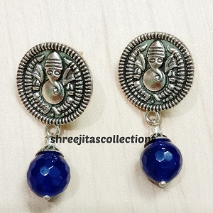 blue agate gemstone beaded ethnic handmade earrings