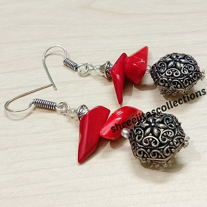 red coral gemstone handmade earrings