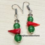 red n green gemstone beaded handmade earrings