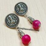 pink agate gemstone ganesha ethnic handmade earrings