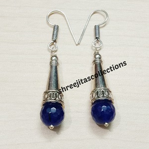 blue agate gemstone handmade dangler earrings