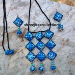 Fabric Boho Handmade Indigo Necklace Set