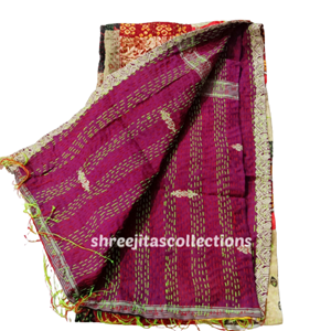 Bengal kantha stitch reversable silk stole 06