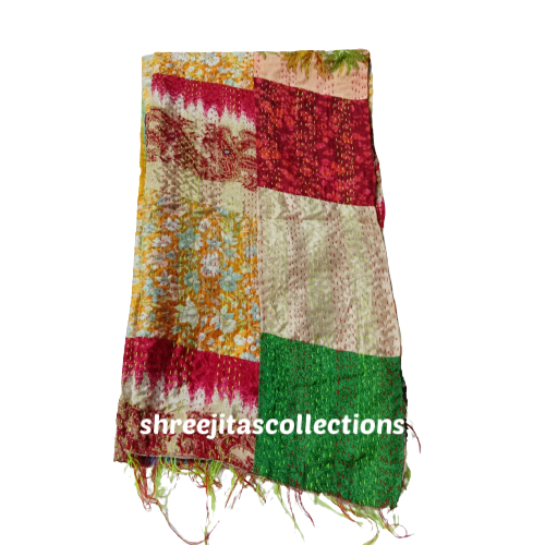 Bengal Kantha Stitch Reversible Silk Stole