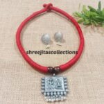 ethnic tribal brass silver red hansuli necklace set