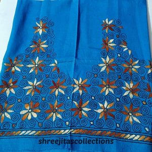 sky blue kantha stitch cotton blouse piece