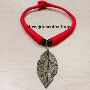 Golden Oxidised Leaf Pendant Choker Necklace