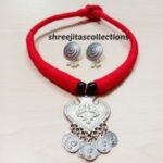 German Silver Oxidised Tribal Red Choker Necklace Set 01