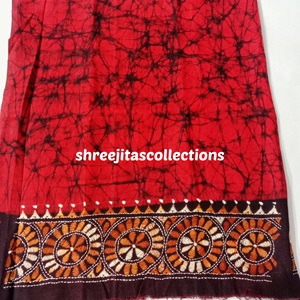 red batik kantha cotton blouse piece