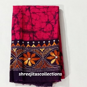 batik kantha cotton red blouse piece 09