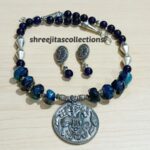 blue agate semi precious handmade gemstone necklace set