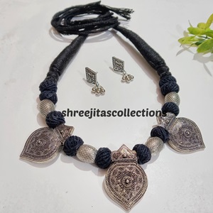 Silver Oxidised Black Thread Daily Wear Handmade Necklace Set