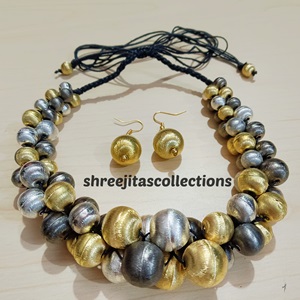 Three Tone Beads Handmade Macrame Cluster Choker Necklace Set