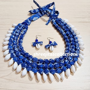 indigo blue fabric with kaudi necklace set