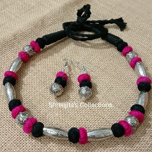 Silver-Tone Tribal Choker Light Necklace Set For Women