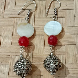 Red Agate Oxidised Silver Ball Fashionable Handmade Earrings