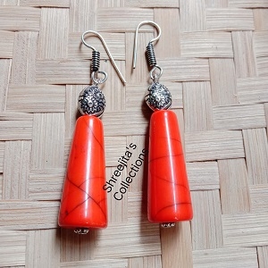 Orange Tribal Chemical Beads Dangler Earrings
