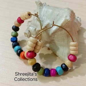 Rainbow Wooden Beaded Circle Hoop Earrings