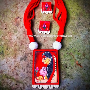 Hand Painted Maa Durga With Ganesha Necklace Set